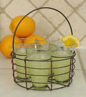 460016 Ctw Vintage Wire Caddy With Four Glasses Cottage Round Picnic