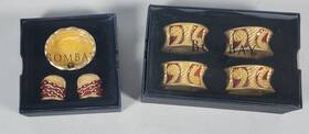 Bombay 3331132 Company Salt And Pepper Shakers In Tray With Napkin Rings Gold Red Enamel