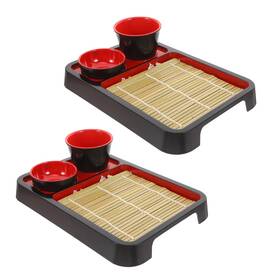 Dechous 8g335716scqkkd Soba Noodle Plate 2 Sets Japanese Cold Bamboo Serving Trays Dish