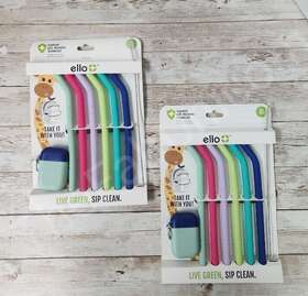Ello 810922039022 Reusable Silicone Straws With Cleaning Brush Case Lot Of 2 Set 6
