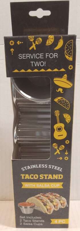 Everiholder 714415459666 Taco Stands Stainless Steel 4pc Set With Salsa Guacamole Cups New Service For 2