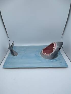 Exlipo 727210596450 Shark Ceramic Sushi Plate Creative Shaped Serving Platter Hand-painted
