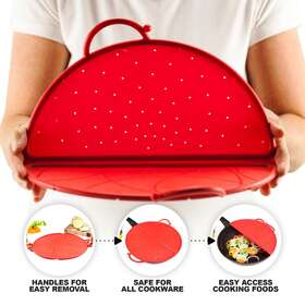 4214 Exultimate Splatter Screen Pan Guard Frying Bacon Grease Oil Red Silicone Stove Top Cooking
