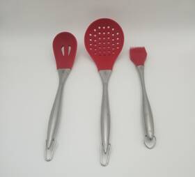 852733 Gorham Rick Bayless Stainless Tool 3 Pc Basting Brush Slotted And Strainer Spoon