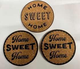 5254548 Kamenstein Home Sweet Cork Trivet Set With Sentiments 3-piece Brown 8 In
