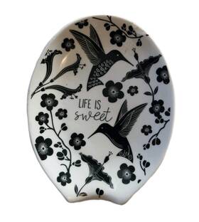 Ka102534 Karma Gifts Black And White Hummingbird Boho Ceramic Spoon Rest