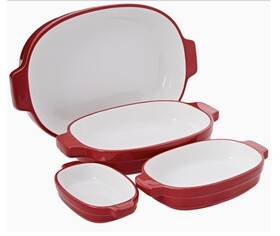 Kitchenaid Wn426 Kblr04nsbf Nesting Oval Ceramic 4-piece Bakeware Set Red