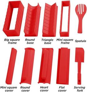 Meidong 782942771711 Sushi Making Kit Deluxe Edition Set 10 Pieces Plastic Tool - Red