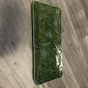 Olfaire 048419792963 Leaf And Grapes Green Platter Decorative Ceramic Serving Plate Rectangle