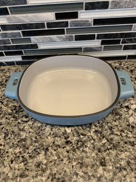 100462 Pampered Chef 1 Quart Blue Enameled Cast Iron Enamel Baker Pan Baking Dish #100462