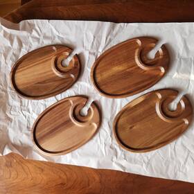 Picnic Time 874-04-512-000-0 Wine Appetizer Plates Set Of 4 Acaciawood Cocktail W Glass