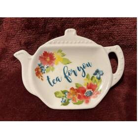 Pioneer Woman 82499.01 Wildflower Whimsy Stoneware Tea Bag Holder White Multicolor