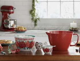 Pioneer Woman 849434020112 Cheerful Rose Mixing Bowls Measuring Cups Spoons Set New N Box