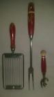 Red Utensils Lot Meat Opener Cheese Fk Slicer 3 Handled Vintage Wooden -