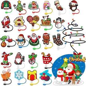 Sazgg 602798550498 24pcs Merry Christmas Silicone Straws Tips Drinking Covers C