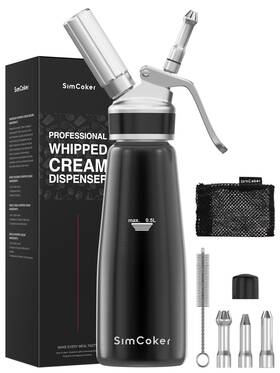Simcoker Swcd500ab Professional Aluminum Whipped Cream Dispenser 500 Ml / 1 Pint Includes 3 D
