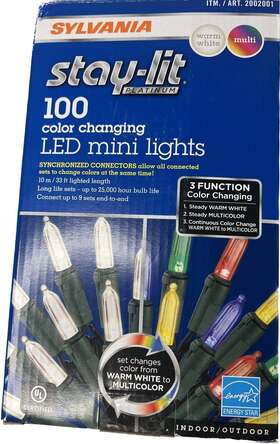 Sylvania 883624475900 Stay-lit Led Series Color Changing 100 Mini Lights 24.7 Lighted Feet