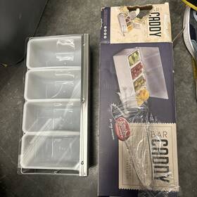 H1604 Tablecraft S/s 4 Compartment Bar Caddy Set With Tongs