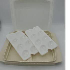 824275 Tupperware Vintage #723-1 Deviled Egg Keeper Carrier 4pc Trays And Lid Almond