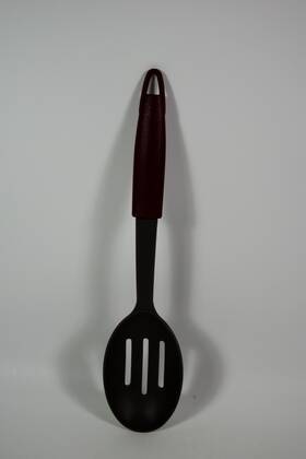 Tl043-2 Unkown 12 Inch Gray With Burgundy Handle Kitchen Slotted Spoon