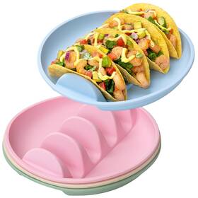 4packsthp25dia-bpinkwhitcold Yiiyoung Silicone Taco Holder Plates Set Of 4 9.76 Inch Reusable Shell Holders With