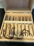 Vintage Deglon French Knives Set Meat Forks Wood Handle Leather Strap Box 8. Fixed Price $89.99.