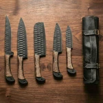 Handmade Carbon Steel Kitchen Knife , 5PCS Chef Set With Leather Roll. Fixed Price $109.00.
