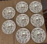 Vtg Johnson Bros Historic America Thanksgiving Frozen Up Plates Set 8 England. Fixed Price $160.00.