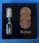 Reno Nevada Souvenir - Two Minute Sand Glass Timer With Three 1 Cent Usa Coins. Fixed Price $6.47.