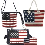 4PC American Flag Purse Set Tote Patriotic Handbag Crossbody Wallet Bl. Fixed Price $47.45.