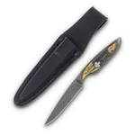 Streamline Knife Damascus Steel Blade Cinnamon Stag Bone Handle With Belt Sheath. Fixed Price $44.95.