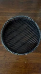 Pampered Chef Woven Selections 17" Round Tray Wicker Rattan Black Wood #2145. Fixed Price $32.99.
