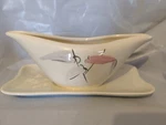 Vintage Red Wing Pottery Gravy Boat With Under Plate. Willow Wind. Pink/ Gray.. Fixed Price $20.00.