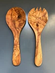 Handmade Olive Salad Server Set Wide Spoon & Fork, Natural Wooden Serving. Fixed Price $19.50.