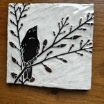 Katherine Hackl Signed Handmade Art Tile Black Bird Branch Ceramic Wall Plaque. Fixed Price $93.56.