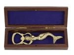 Solid Brass Mermaid Bottle Opener Wooden Box With Inlaid Anchor. Fixed Price $21.99.