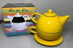 Teaz Cafe For Yellow Teapot Infuser Saucer Mug Stoneware Open Box. Fixed Price $18.00.