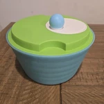 Tupperware Blue And Lime Green 4.5 Liter 'n Save Salad Spinner #3776B-2. Fixed Price $34.99.