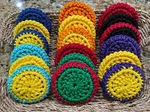 Set Of 3 Multi Colored Crochet Nylon Double Sided Dish Scrubbies Pot Scrubbers. Fixed Price $12.00.