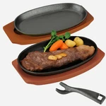 Japanbargain, Set Of 2 Cast Iron Sizzling Plates With Wooden Bases Steak & Faj. Fixed Price $92.17.