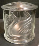 Vintage Embossed Swans & Cattails Clear Glass Trinket Jar 4.5" 4.25" Excellent. Fixed Price $12.99.