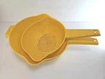 Vintage Tupperware Yellow Colanders Strainers & Quart 1523 1200 Set 0F. Fixed Price $24.95.