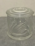 Vintage Embossed Swans & Cattails Clear Glass Trinket Jar 4.5" 4.25" Excellent. Fixed Price $9.50.