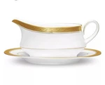 Crestwood Pattern By Noritake Gravy Boat And Underplate Relish Butter Gold. Fixed Price $45.00.