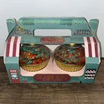Nib Glass Cupcake Jars Set With Lids 2 Red, Green & Gold Gourmet Kitchen New. Fixed Price $22.49.