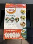 Eggies Microwave Cooker Set Of 6 With Separator, White Plastic. Fixed Price $13.00.