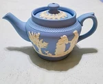 Hudson Hanley Small English Jasper Ware Blue & White Ceramic Tea Pot, England. Fixed Price $24.99.