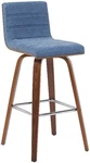 Armen Living Vienna Swivel 30" Height Barstool Blue Faux Leather Walnut. Fixed Price $164.00.