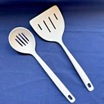 Vintage Ekco Melamine White Slotted Spoon And Wide Spatula Turner Flipper 12. Fixed Price $20.56.