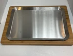 Chefs Stainless Steel Tray With Wood Under 16 1/2 X 11. Fixed Price $24.99.